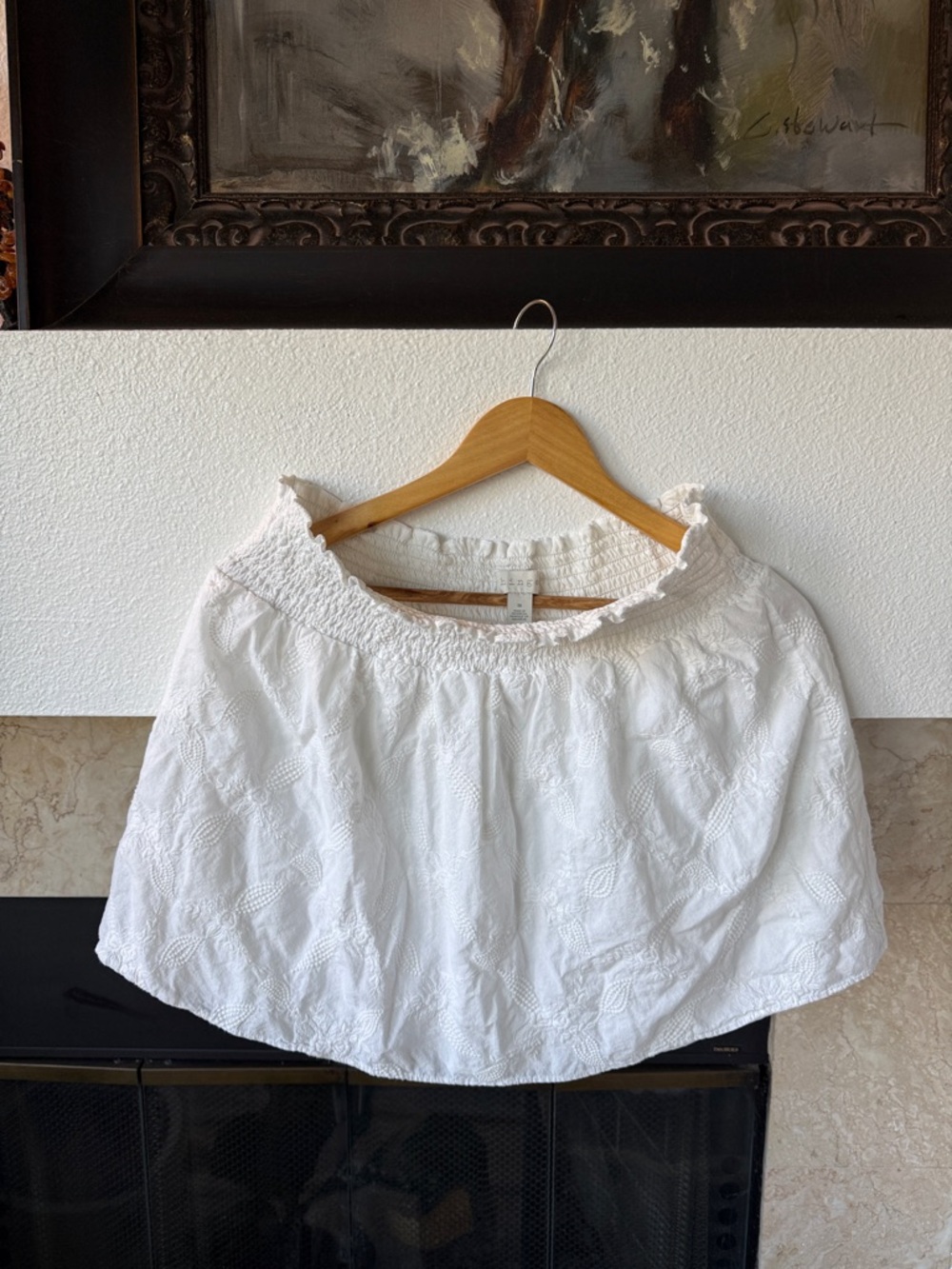 Hinge White Embroidered Cotton Lined Mini Skirt Size M